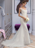 Mckinley Trumpet/Mermaid V-neck Court Train Tulle Wedding Dress UKP0013758