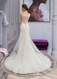 Mckinley Trumpet/Mermaid V-neck Court Train Tulle Wedding Dress UKP0013758