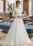 Crystal Ball-Gown/Princess Scoop Neck Sweep Train Tulle Wedding Dress UKP0013759