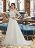 Crystal Ball-Gown/Princess Scoop Neck Sweep Train Tulle Wedding Dress UKP0013759