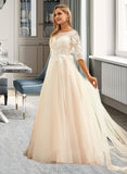 Liliana Ball-Gown/Princess Scoop Neck Sweep Train Tulle Lace Wedding Dress UKP0013760