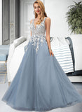 Charlotte Ball-Gown/Princess V-neck Floor-Length Tulle Wedding Dress With Lace UKP0013763