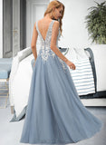 Charlotte Ball-Gown/Princess V-neck Floor-Length Tulle Wedding Dress With Lace UKP0013763