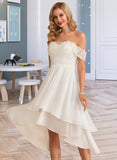 Rosie A-Line Asymmetrical Chiffon Lace Wedding Dress With Beading Sequins UKP0013764