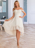 Rosie A-Line Asymmetrical Chiffon Lace Wedding Dress With Beading Sequins UKP0013764