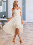 Rosie A-Line Asymmetrical Chiffon Lace Wedding Dress With Beading Sequins UKP0013764