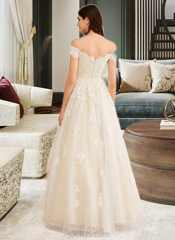 Mariela Ball-Gown/Princess Off-the-Shoulder Floor-Length Wedding Dress With Beading Sequins UKP0013765