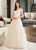 Mariela Ball-Gown/Princess Off-the-Shoulder Floor-Length Wedding Dress With Beading Sequins UKP0013765