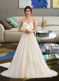 Nola Ball-Gown/Princess Sweetheart Court Train Tulle Wedding Dress With Ruffle Beading UKP0013766