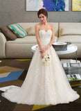 Nola Ball-Gown/Princess Sweetheart Court Train Tulle Wedding Dress With Ruffle Beading UKP0013766