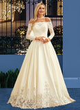 Emely Ball-Gown/Princess Sweep Train Satin Wedding Dress With Beading Sequins UKP0013768