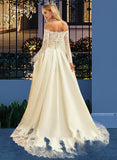 Emely Ball-Gown/Princess Sweep Train Satin Wedding Dress With Beading Sequins UKP0013768