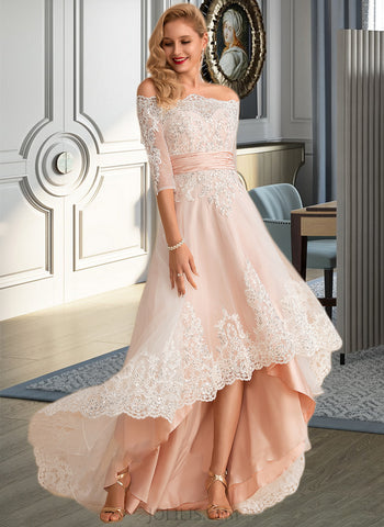 Braelyn A-Line Asymmetrical Satin Tulle Lace Wedding Dress With Sequins UKP0013769