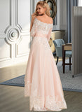 Braelyn A-Line Asymmetrical Satin Tulle Lace Wedding Dress With Sequins UKP0013769