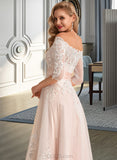 Braelyn A-Line Asymmetrical Satin Tulle Lace Wedding Dress With Sequins UKP0013769