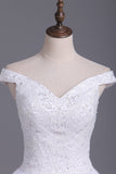 White Off The Shoulder Beaded Bodice Tulle A Line Wedding Dresses