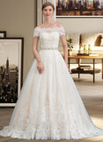 Danielle Ball-Gown/Princess Court Train Tulle Wedding Dress With Beading Sequins UKP0013770