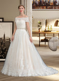 Danielle Ball-Gown/Princess Court Train Tulle Wedding Dress With Beading Sequins UKP0013770