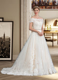 Danielle Ball-Gown/Princess Court Train Tulle Wedding Dress With Beading Sequins UKP0013770