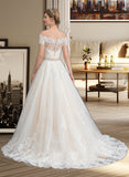 Danielle Ball-Gown/Princess Court Train Tulle Wedding Dress With Beading Sequins UKP0013770