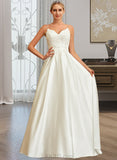 Sydnee Ball-Gown/Princess V-neck Sweep Train Satin Lace Wedding Dress With Lace Beading Sequins Pockets UKP0013771