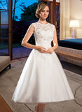 Bria Ball-Gown/Princess Scoop Neck Tea-Length Tulle Lace Wedding Dress With Beading Sequins UKP0013773