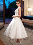 Bria Ball-Gown/Princess Scoop Neck Tea-Length Tulle Lace Wedding Dress With Beading Sequins UKP0013773