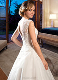 Bria Ball-Gown/Princess Scoop Neck Tea-Length Tulle Lace Wedding Dress With Beading Sequins UKP0013773