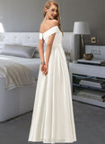 Joslyn Ball-Gown/Princess Off-the-Shoulder Floor-Length Satin Wedding Dress With Split Front Pockets UKP0013774