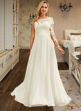 Lucile A-Line Scoop Neck Floor-Length Chiffon Lace Wedding Dress With Sequins UKP0013775