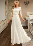 Lucile A-Line Scoop Neck Floor-Length Chiffon Lace Wedding Dress With Sequins UKP0013775