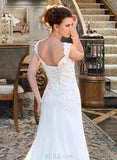 Cadence A-Line V-neck Court Train Chiffon Wedding Dress With Lace Beading Sequins UKP0013776