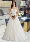 Keely Ball-Gown/Princess V-neck Court Train Tulle Wedding Dress With Beading Sequins UKP0013779