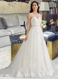 Keely Ball-Gown/Princess V-neck Court Train Tulle Wedding Dress With Beading Sequins UKP0013779