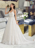 Keely Ball-Gown/Princess V-neck Court Train Tulle Wedding Dress With Beading Sequins UKP0013779