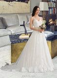 Keely Ball-Gown/Princess V-neck Court Train Tulle Wedding Dress With Beading Sequins UKP0013779