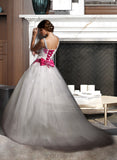 Esmeralda Ball-Gown/Princess Sweetheart Chapel Train Tulle Wedding Dress With Ruffle Appliques Lace Bow(s) UKP0013780