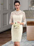 Abbey Sheath/Column High Neck Knee-Length Lace Wedding Dress UKP0013781