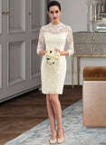 Abbey Sheath/Column High Neck Knee-Length Lace Wedding Dress UKP0013781