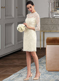 Abbey Sheath/Column High Neck Knee-Length Lace Wedding Dress UKP0013781