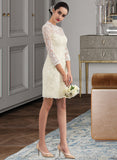 Abbey Sheath/Column High Neck Knee-Length Lace Wedding Dress UKP0013781