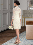 Abbey Sheath/Column High Neck Knee-Length Lace Wedding Dress UKP0013781