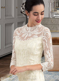 Abbey Sheath/Column High Neck Knee-Length Lace Wedding Dress UKP0013781