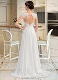 Livia A-Line V-neck Sweep Train Chiffon Wedding Dress With Split Front UKP0013782