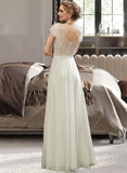 Ali A-Line V-neck Floor-Length Wedding Dress With Lace Beading Sequins UKP0013784