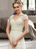 Ali A-Line V-neck Floor-Length Wedding Dress With Lace Beading Sequins UKP0013784