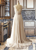 Cornelia A-Line V-neck Court Train Chiffon Wedding Dress UKP0013785