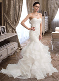 Katie Trumpet/Mermaid Sweetheart Sweep Train Organza Lace Wedding Dress UKP0013786