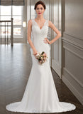 Emilee Trumpet/Mermaid V-neck Court Train Chiffon Wedding Dress UKP0013788