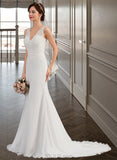 Emilee Trumpet/Mermaid V-neck Court Train Chiffon Wedding Dress UKP0013788